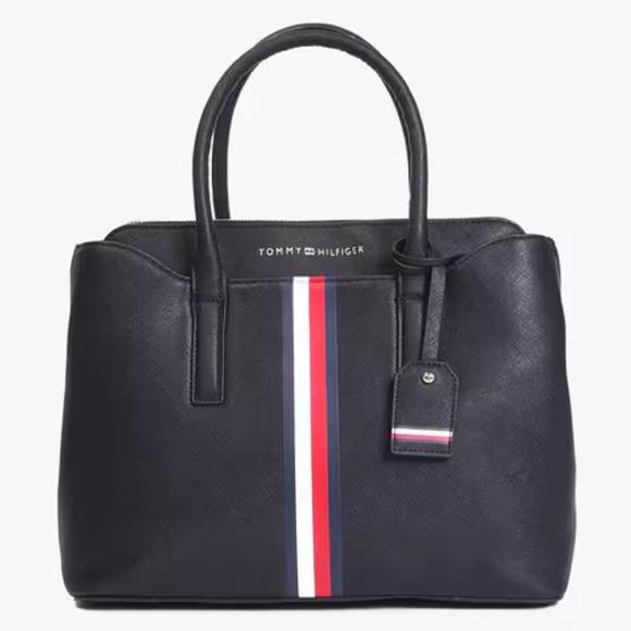Tommy Hilfiger Black Cleo Small Satchel Red White Blue - Picture 1 of 10
